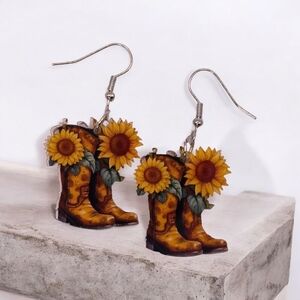 Sunflower Cowboy Boot Earrings